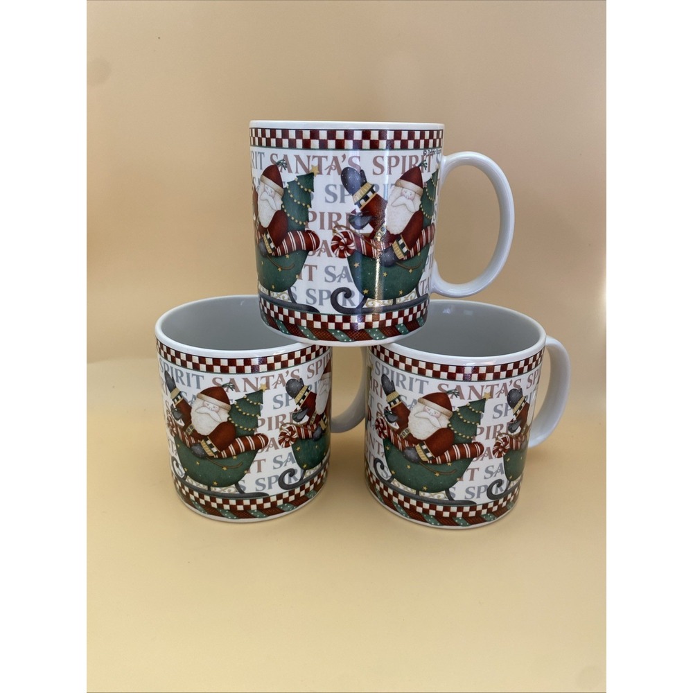 Sakura Santa's Spirit Christmas Coffee Mugs Set of 3 Debbie Mumm